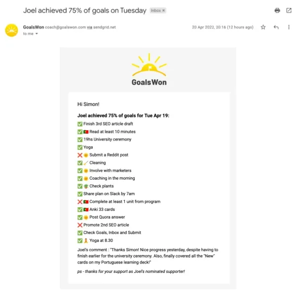 Nominated supporter email